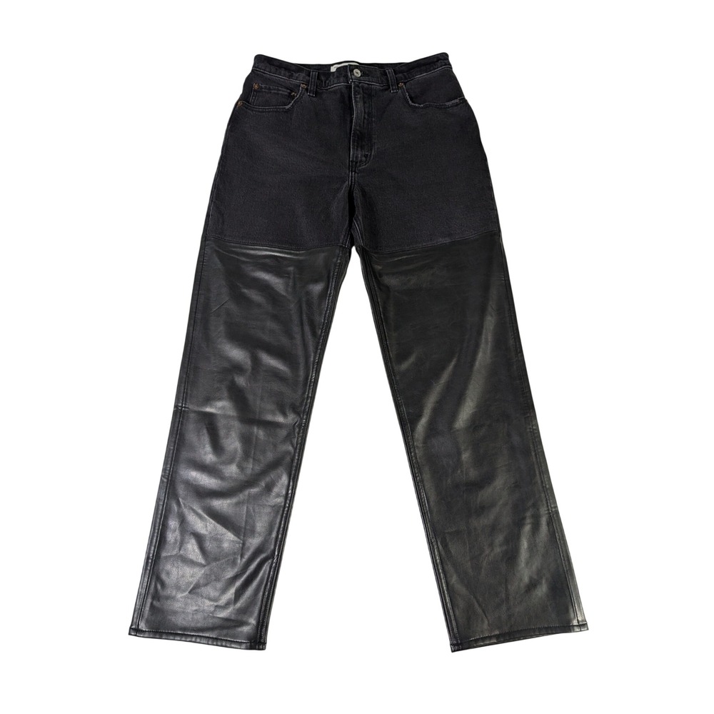 Abercrombie & Fitch 90s Straight Ultra High Rise Black Denim Leather Jeans 10R